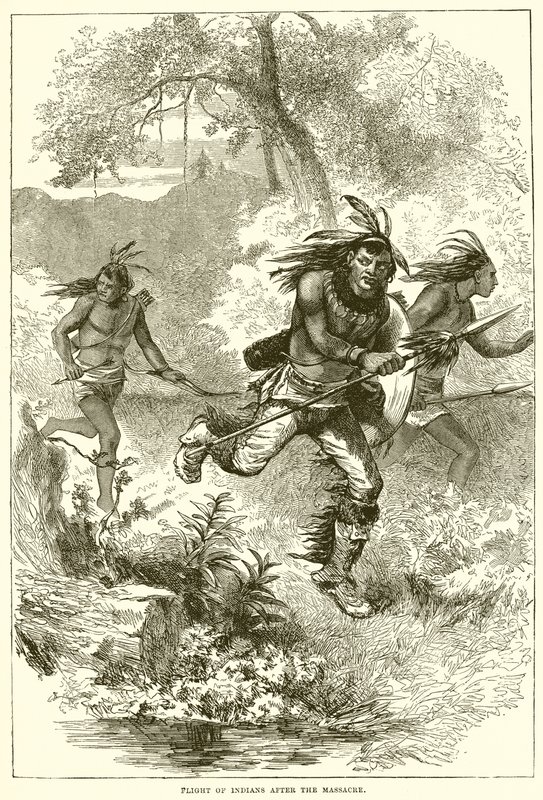 Flight of Indians After the Massacre by English School