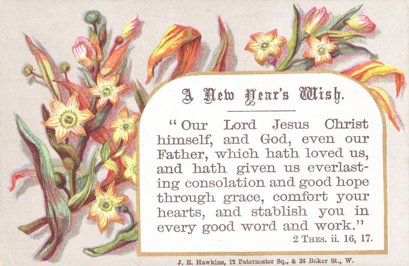 Flowers and religious verse by English School