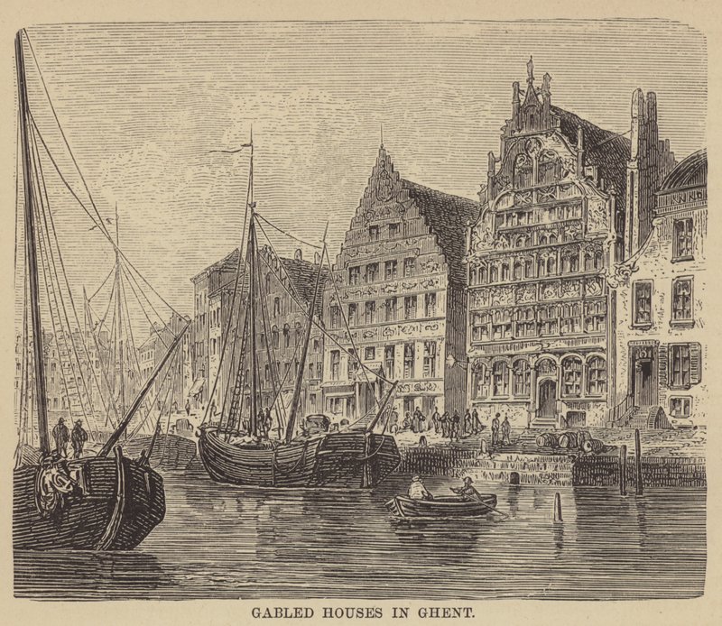 Gabled Houses in Ghent (engraving) by English School