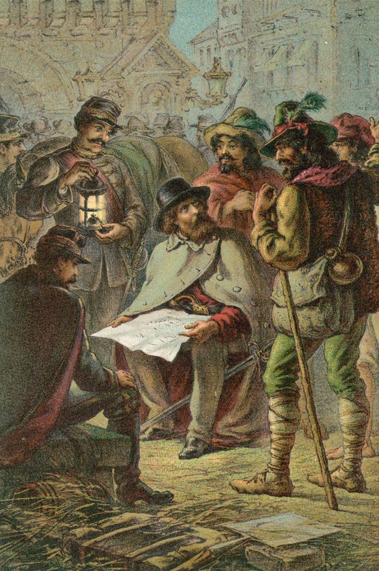 Garibaldi and the peasant Guides by English School