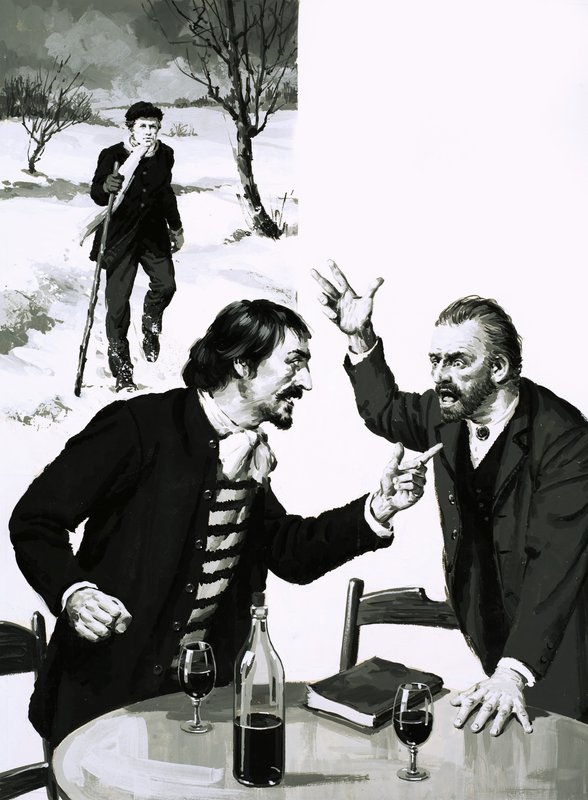 Gauguin and Van Gogh Quarrelling by English School