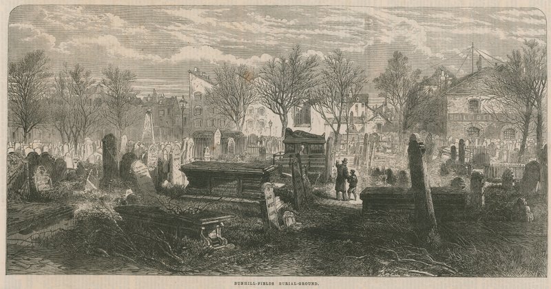 General View of Bunhill Fields Burial Ground by English School