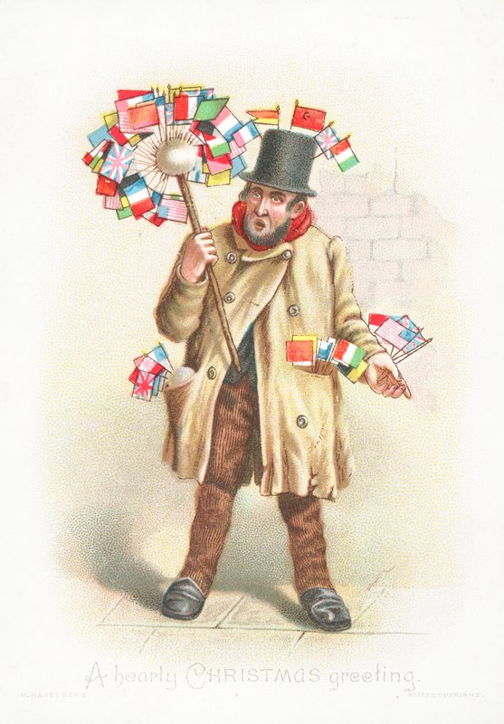 Gentleman with Flags, Christmas Card by English School