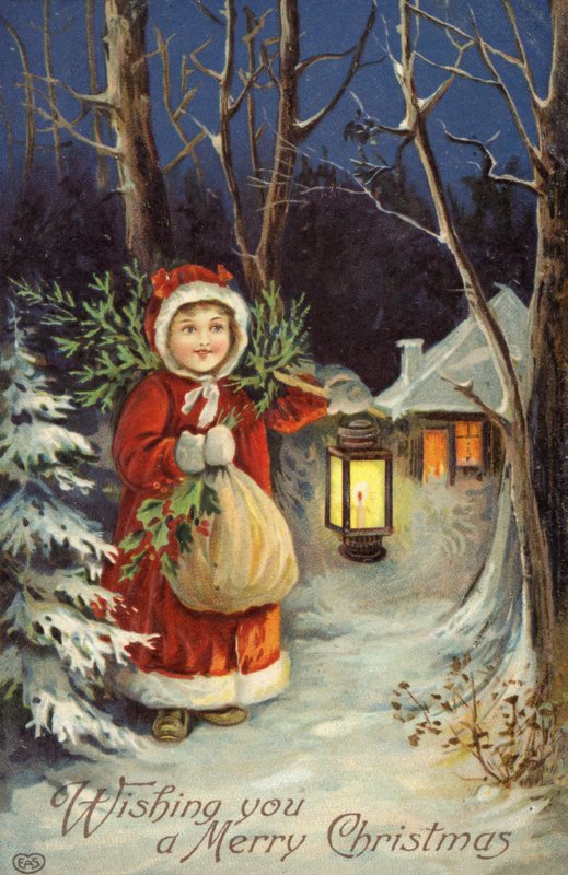 Girl in Father Christmas Outfit by English School
