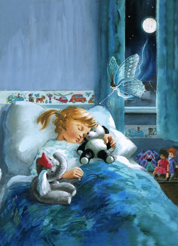 Girl in Bed Attended by Fairy by English School