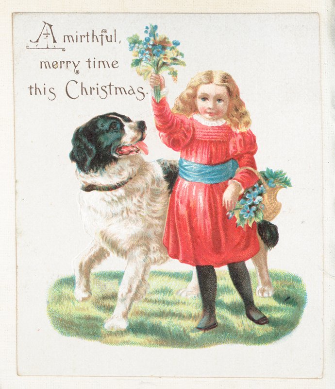 Girl Teasing Dog with Flowers by English School