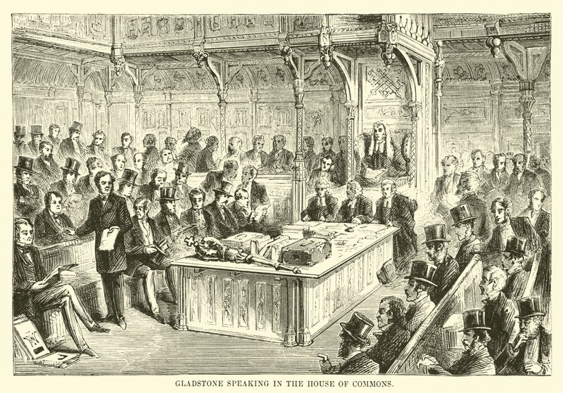 Gladstone Speaking in the House of Commons by English School