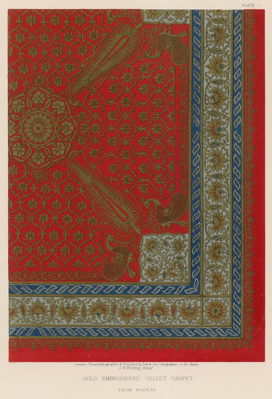 Gold Embroidered Velvet Carpet by English School