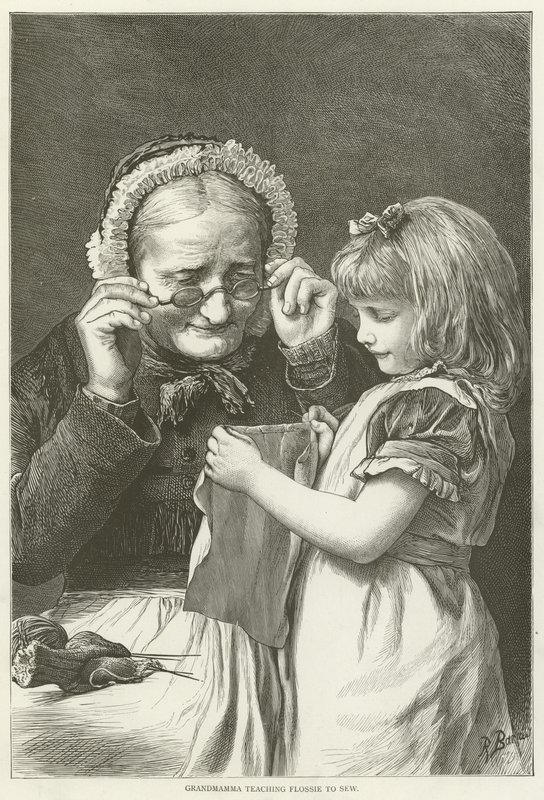Grandmamma Teaching Flossie to Sew by English School