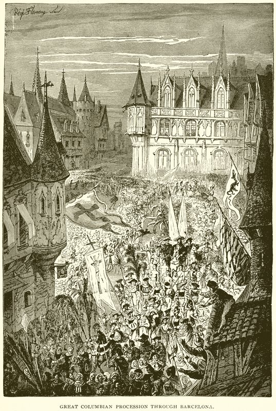 Great Columbian Procession Through Barcelona by English School