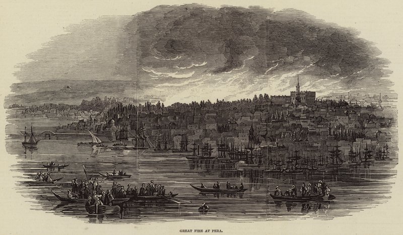 Great Fire at Pera (engraving) by English School