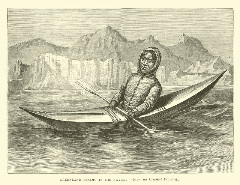 Greenland Eskimo in his Kayak by English School