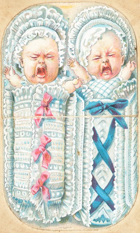 Greetings Card, Twin Babies Howling by English School