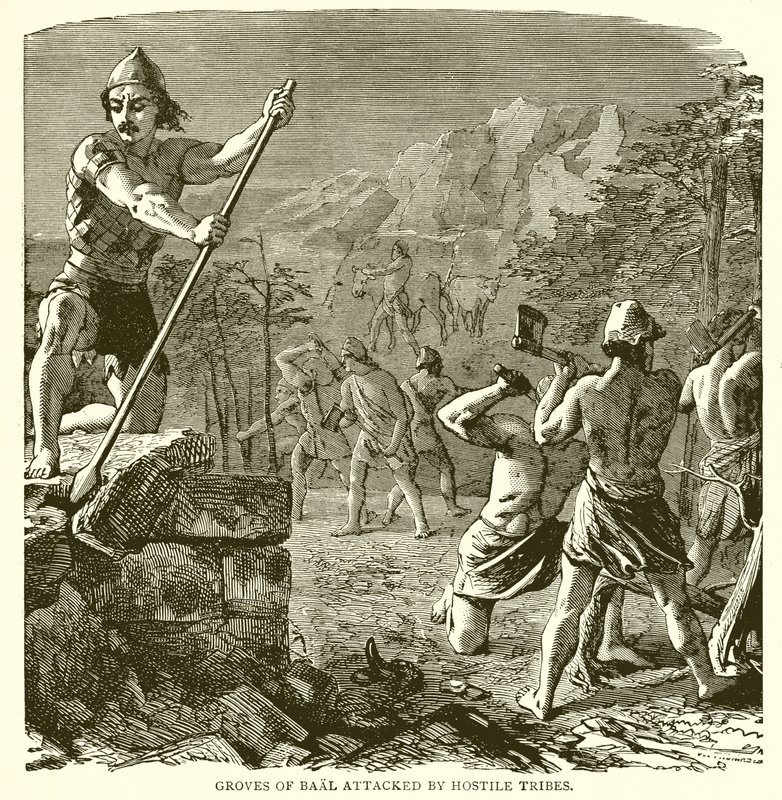 Groves of Baal attacked by Hostile Tribes by English School