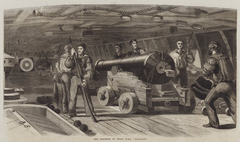 Gun Practice on Board HMS "Brilliant" by English School