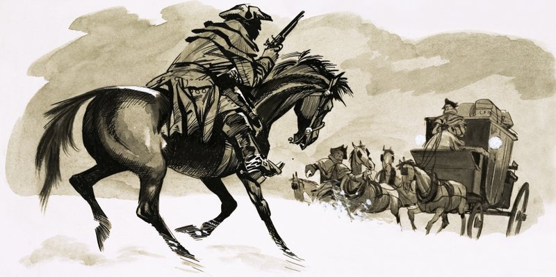 Highwayman About to Attack Carriage by English School