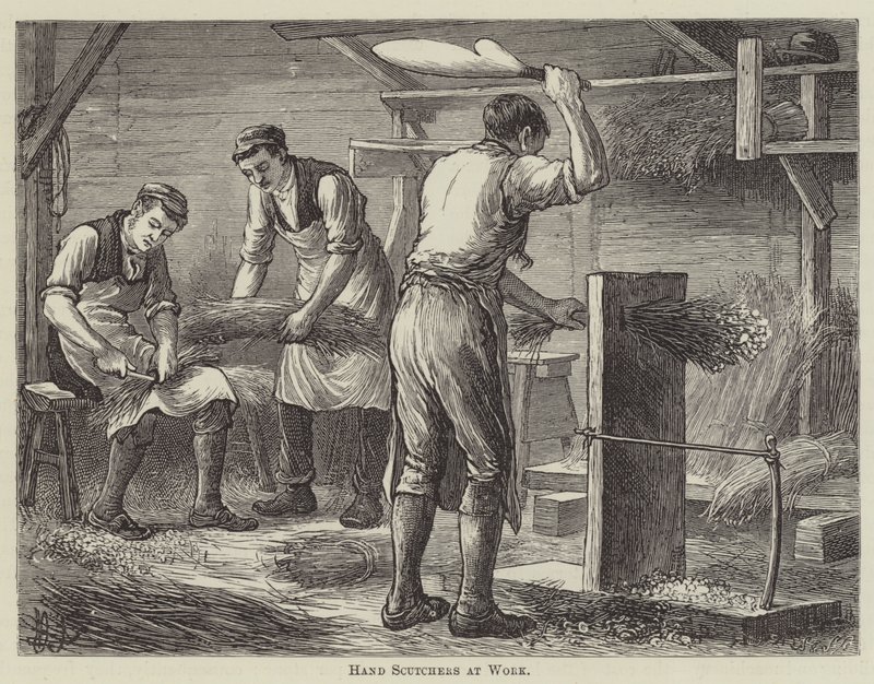 Hand Scutchers at Work by English School