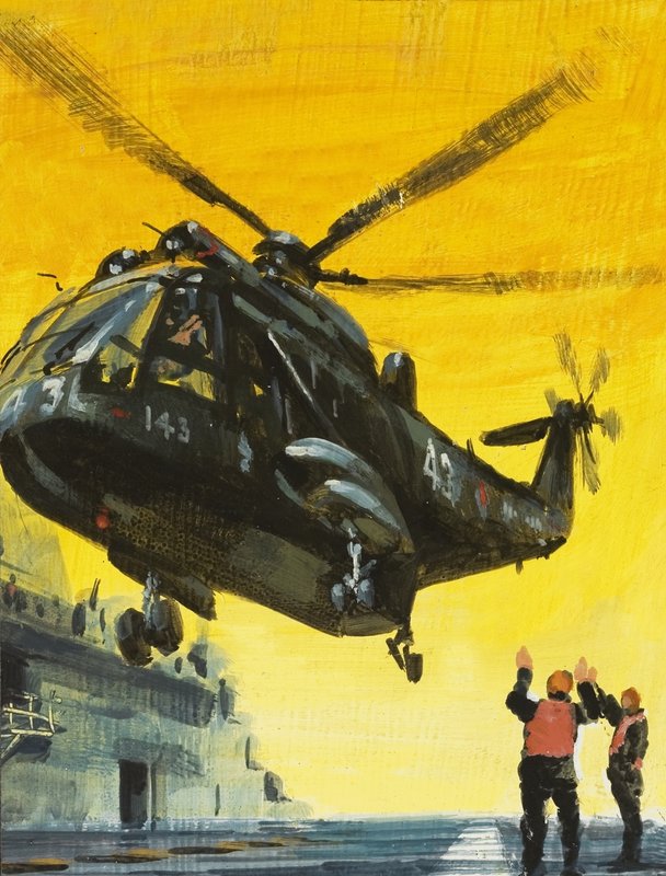 Helicopter Landing on Aircraft Carrier by English School