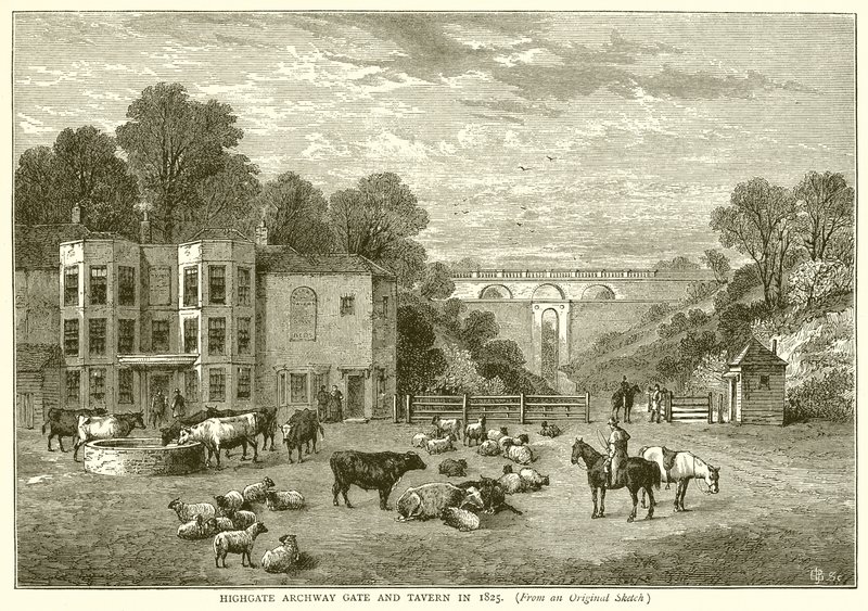 Highgate Archway Gate and Tavern in 1825 by English School