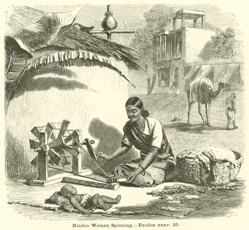 Hindoo Woman Spinning by English School