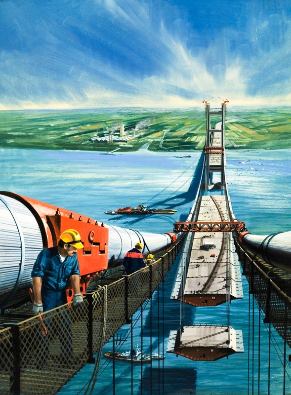 Humber Estuary Bridge under Construction by English School
