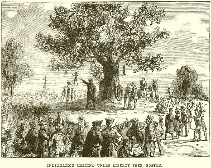 Indignation Meeting under Liberty Tree, Boston by English School