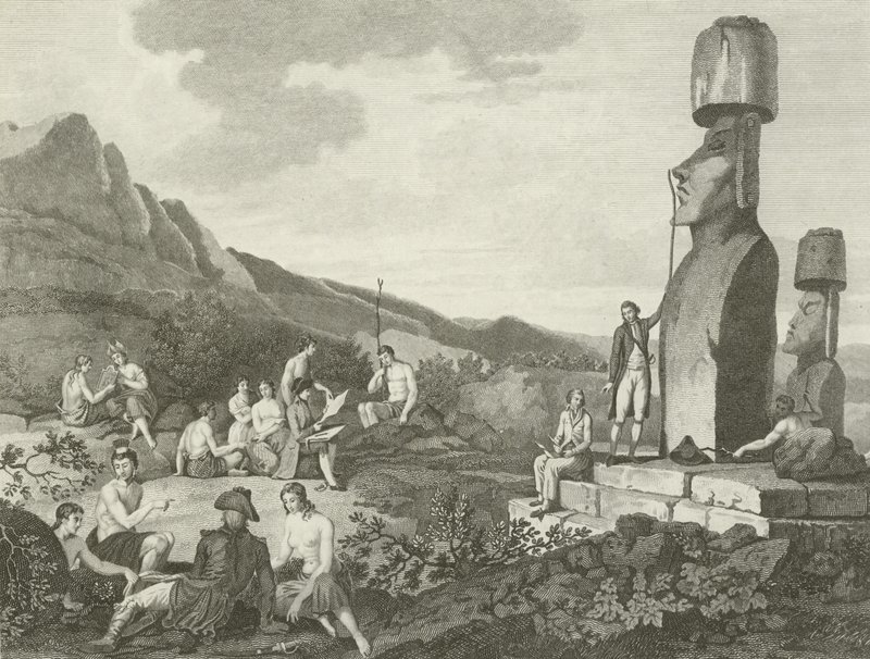 Inhabitants and monuments of Easter Island by English School