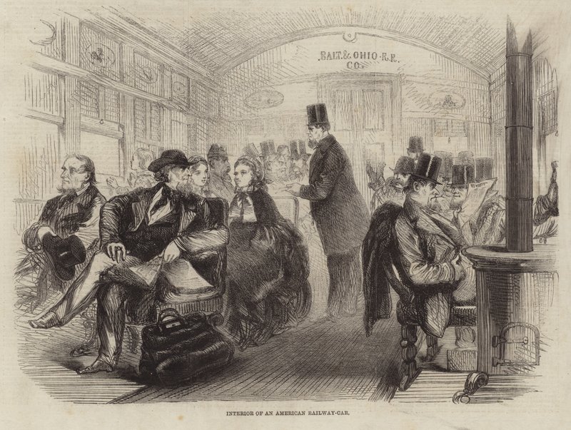 Interior of an American Railway Car by English School