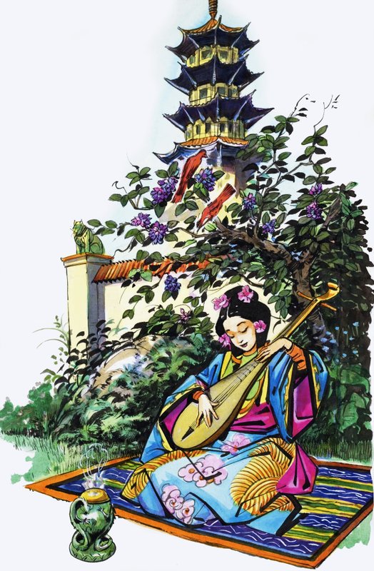 Japanese Girl in Garden by English School
