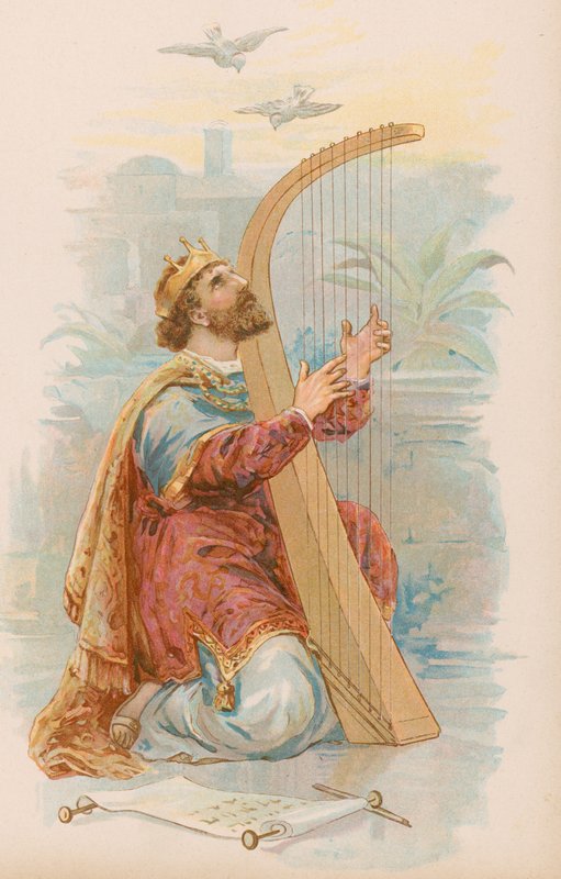 King David playing the harp by English School