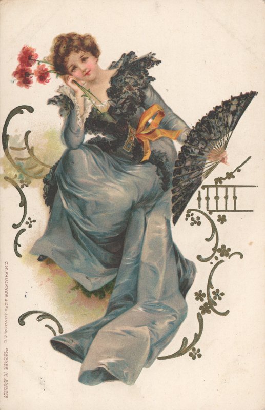 Lady with Fan and Flowers by English School