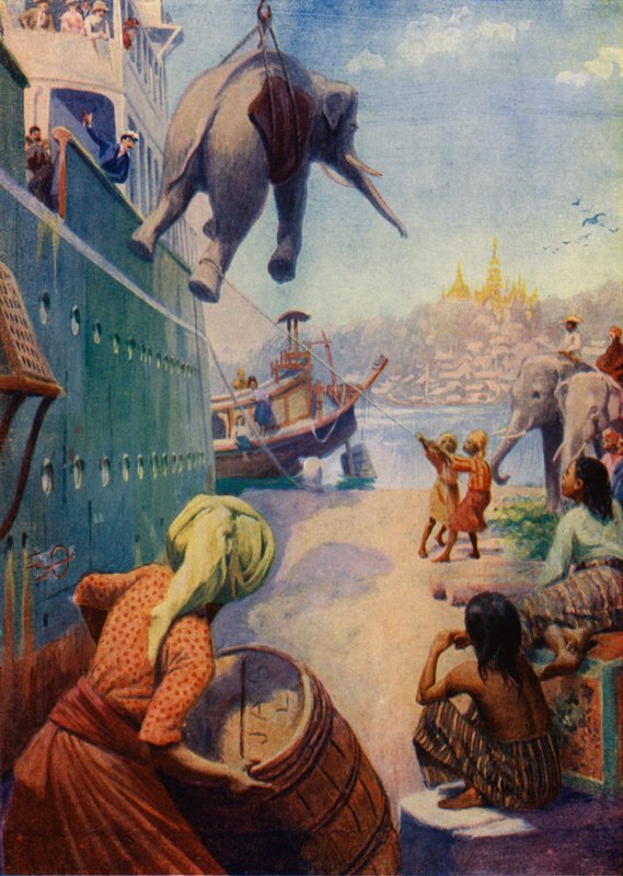 Landing Elephants in Burma by English School
