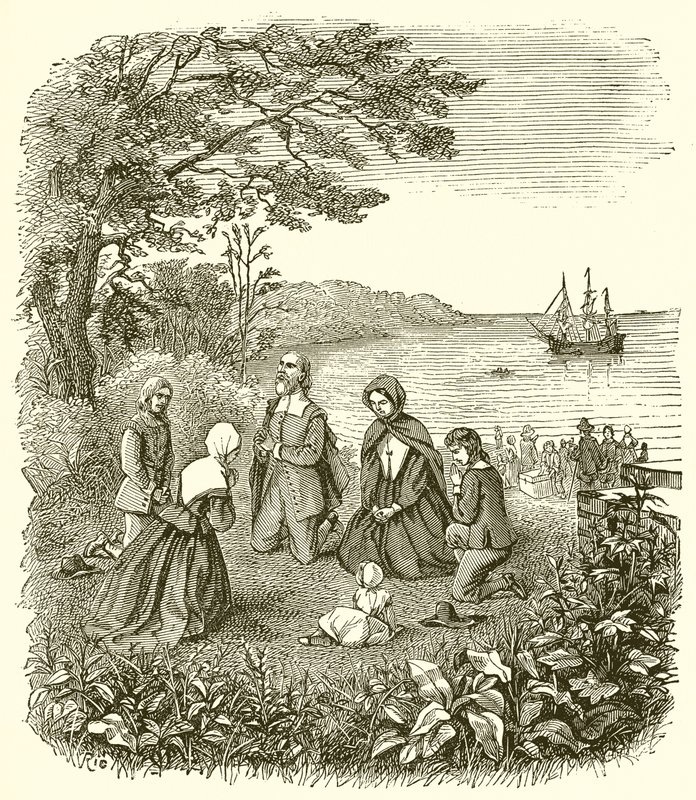 Landing of the Pilgrim Fathers by English School