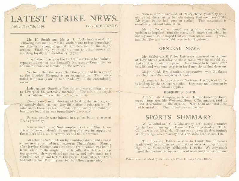 Latest Strike News, 7 May 1926 by English School