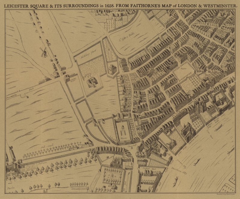 Leicester Square and Its Surroundings in 1658 by English School