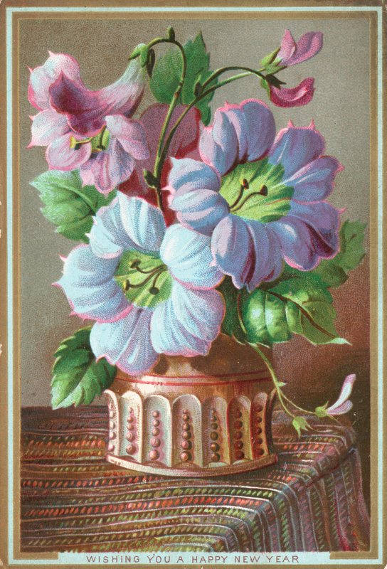 Lilies in Vase, New Year Card by English School