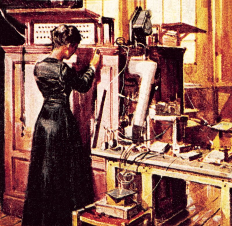 Madame Curie in Her Laboratory by English School