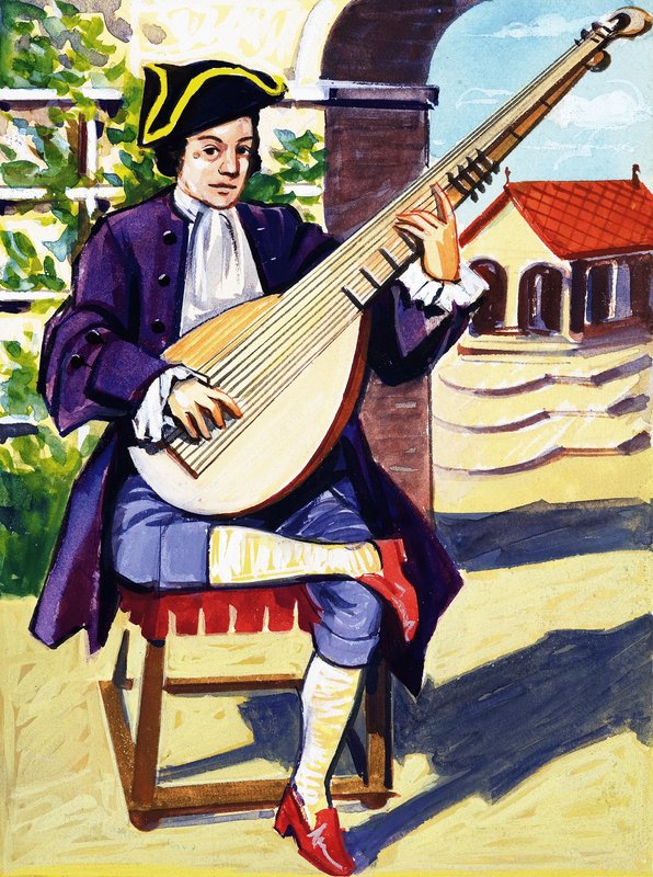 Man Playing Archlute by English School