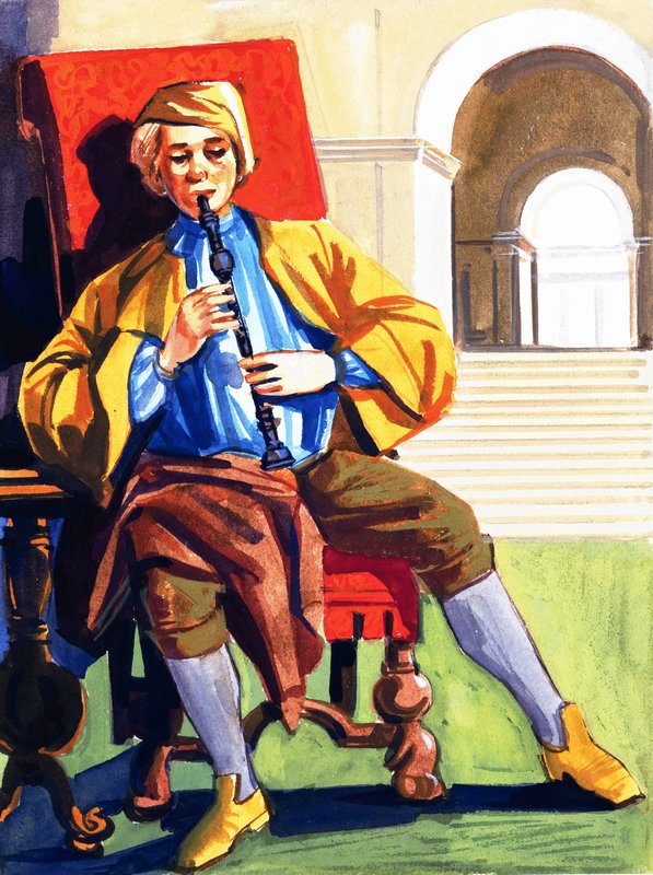 Man Playing a Recorder by English School
