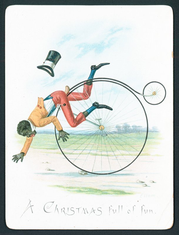 Man falling off Penny Farthing by English School