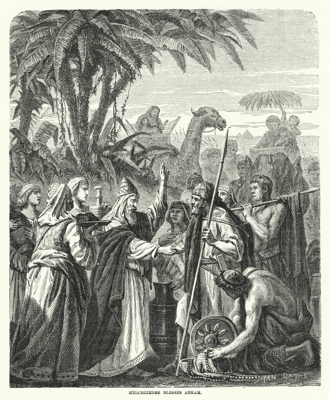 Melchizedek Blesses Abram by English School