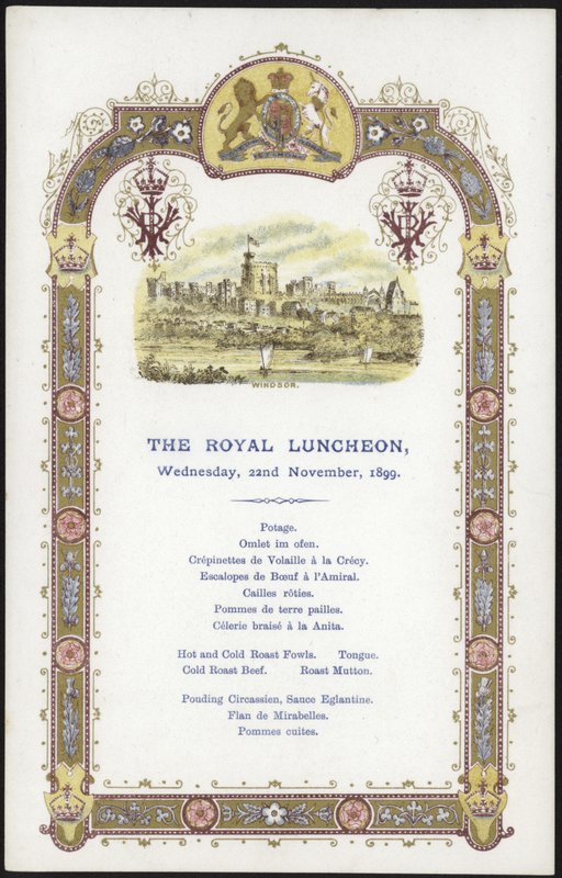 Menu for the Royal Luncheon by English School