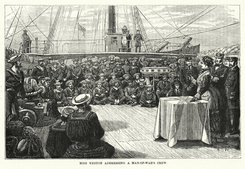 Miss Weston addressing a Man-of-War