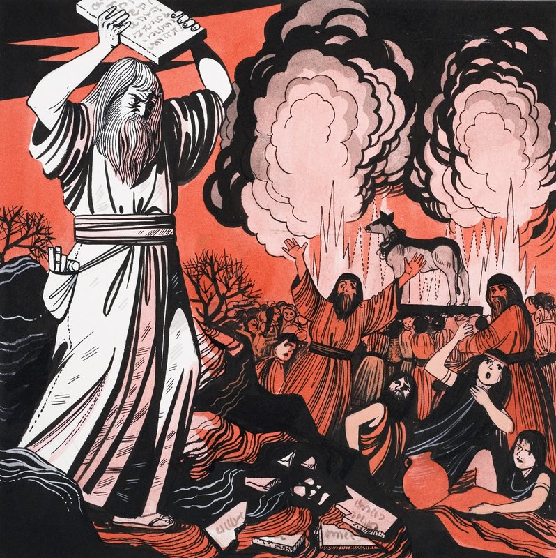 Moses Breaking the Tablets by English School