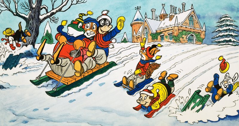Mr Toad tobogganing by English School