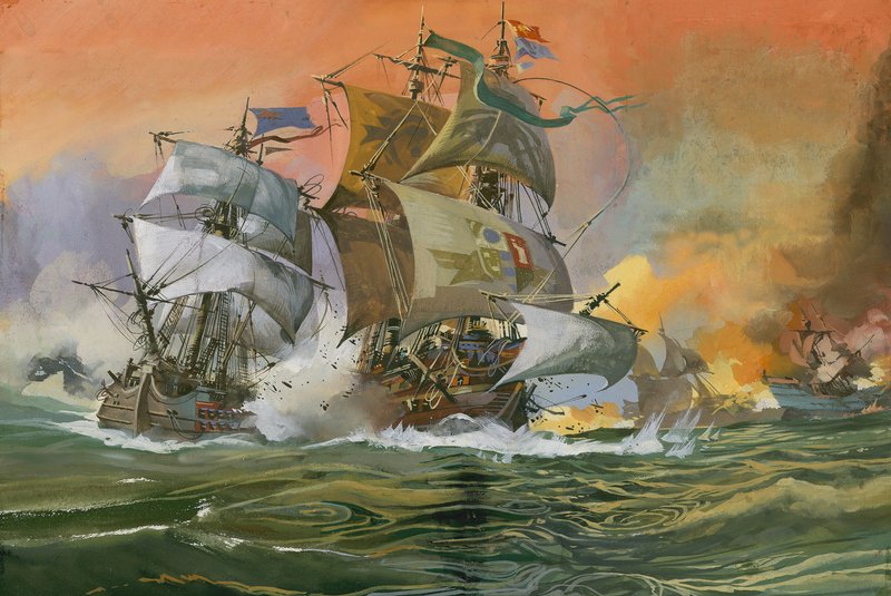 Naval Battle Scene by English School