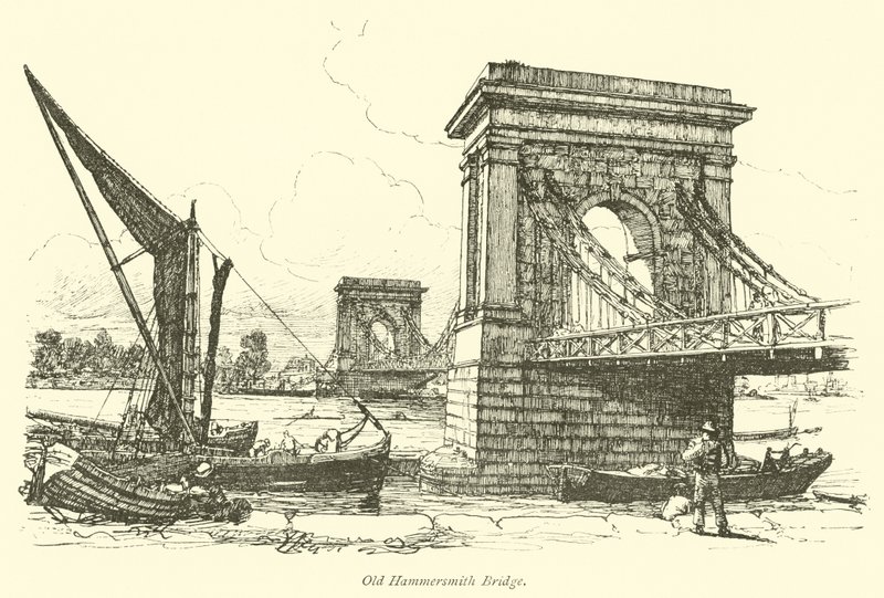 Old Hammersmith Bridge by English School