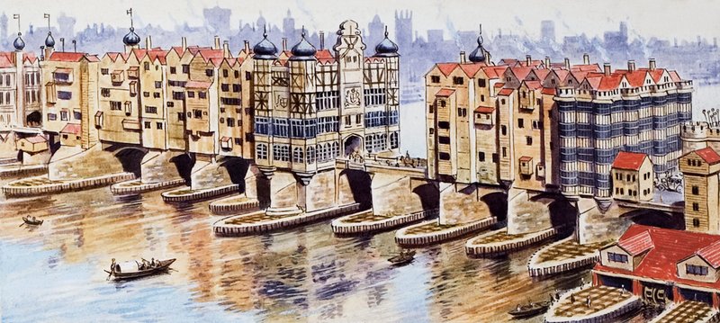 Old London Bridge by English School