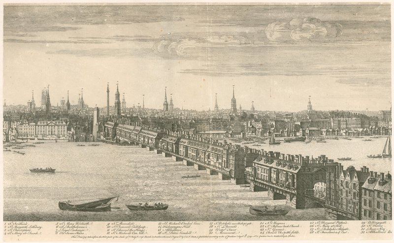 Old London Bridge - Bucks View 1749 by English School