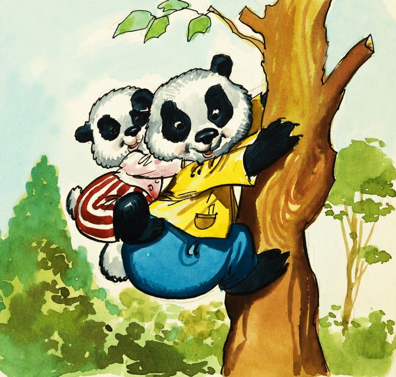 Pandas climbing a tree by English School